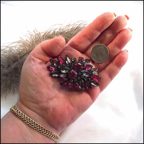 1950s Juliana Pink Grey Crystal Delizza Elster Vintage Brooch 15583 - Picture 6 of 8